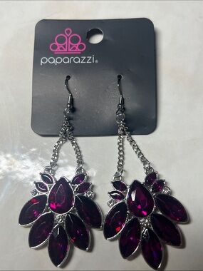 Paparazzi Deep Fuchsia Crystal Teardrop & Marquise Dangle Earrings